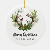 Watercolor Rustic Reindeer Christmas Ceramic Ornament