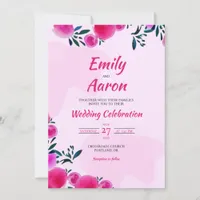 Cerise Peony Romantic Floral Watercolor Wedding Invitation