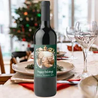 Christmas green gold bauble friends photo party wine label