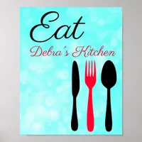 Personalized Teal  Black Red Eat Sign for Kitchen