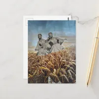 Retro Women Singing in a Wheat Field Collage Postcard