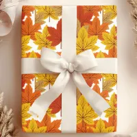 Elegant Orange & Gold Fall Leaves Wrapping Paper