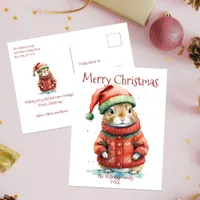 Cute Festive Hamster in Santa Hat Christmas  Holiday Postcard