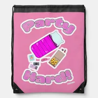 Slumber Party Hard Fun Slogan Cartoon Joy Drawstring Bag