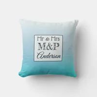 Personalized Aqua Blue Wedding Pillow