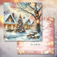 Whimsical Folk Village Personalized Christmas Holiday Card