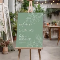 Minimalist Baby Shower Sage Green Welcome Sign