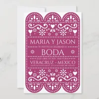 Magenta Papel Picado Folk Art Spanish Wedding Invitation