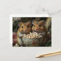 Two Adorable Hamsters With Giant Bowl of Popcorn Postcard
