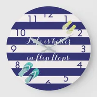 Blue white stripes beach flip-flops large clock