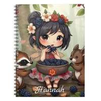 Chibi Fairy Eating Blackberries with Forest Friend Notebook