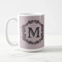 Elegant Purple and Silver Framed Monogram  Coffee Mug