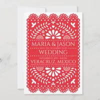 Mexican Papel Picado Red Folk Art Boda Wedding Invitation