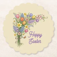 Vintage Floral Bouquet - Happy Easter Paper Coaster