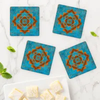 Southwest Mountain Peaks Rust Turquoise Geometric Coaster Set