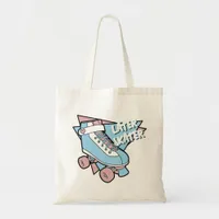 Girly Pastel Pink Blue Cartoon Roller Skate Tote Bag