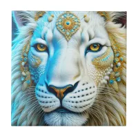 Majestic White and Gold Lion   Ceramic Tile