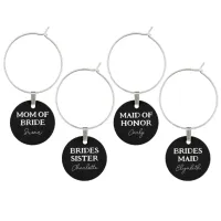 Bachelorette Party Black And White Name Wine Charm