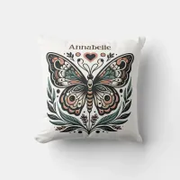 Boho Butterfly in Brown, Peach and Green Throw Pillow
