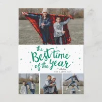 Best Time of The Year Red Plaid Photo Collage Holiday Postcard