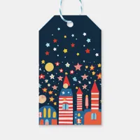 Night Sky with Colorful Buildings and Stars Gift Tags