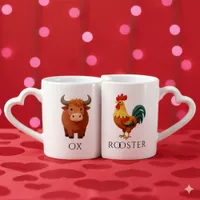 Ox 牛 Rooster 鶏 Chinese Zodiac Coffee Mug Set