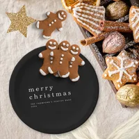 Simple Black White Typography Merry Christmas Paper Plates