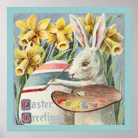 Vintage Easter Bunny Artist Painting an Egg, ZSSG Poster