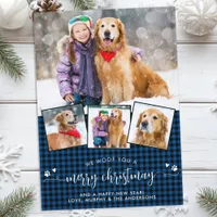 Dog Lover Merry Christmas Blue Plaid Photo Collage Holiday Card