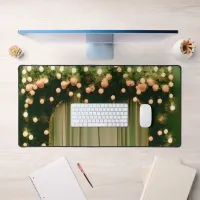 Romantic Green Ivy Foliage Curtain Golden Light Desk Mat