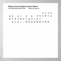 History Font Glyphs Contact Sheet Poster