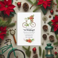 Retro Poinsettia Bicycle Christmas Holiday Wedding Invitation