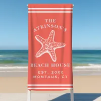 Coastal Starfish Beach House Family Name Coral Towel