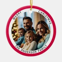 Merry Christmas Personalized Family Photo Name  Ceramic Ornament