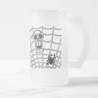 Spider in Web with Skull Frosted Glass Beer Mug