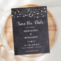 Rustic String Lights Chalkboard Slate Wedding Save Invitation Postcard