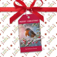 Traditional Robin Cute Watercolor Merry Christmas Gift Tags