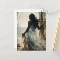 A Woman Looks Out Her Beach House Door Postcard