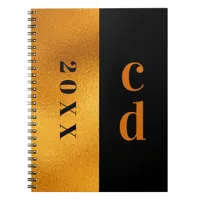 Black gold monogram modern minimalist notebook