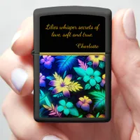 Vibrant Floral Patterns in Neon Hues Zippo Lighter