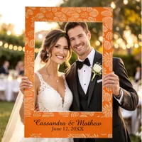 3D Orange Daisies Personalized Wedding Photo Op Selfie Frame