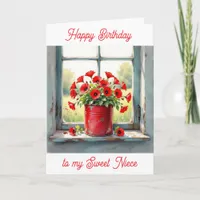 Red Poppies in a Coffee Tin Personalized Birthday  Card