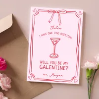 Galentine's Martini Whimsical Girly Red and Pink  Card