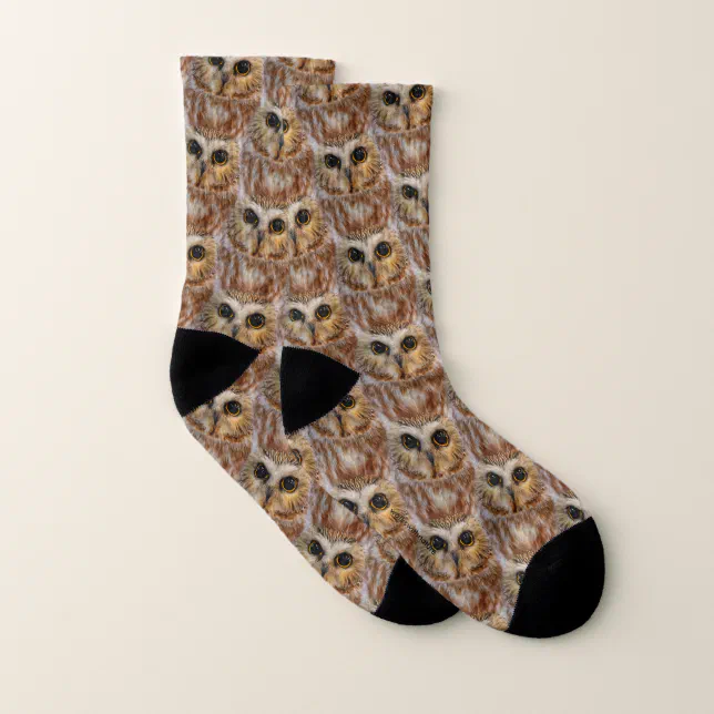 Cute Little Northern Saw Whet Owls Socks