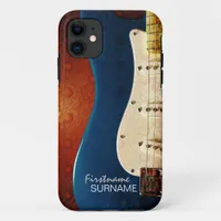 Electric blue Guitar Metal Grunge Custom Text iPhone 11 Case