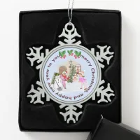 Christmas Snowman and Family Fun Snowflake Pewter Christmas Ornament