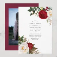 Boho Burgundy - Marsala Floral Celebration of Life Invitation