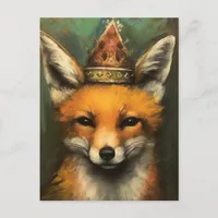 Beautiful Red Fox in a Crown Green Background Postcard