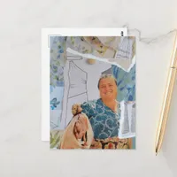 Retro Woman Brings Home Chicken for Dinner Collage Postcard