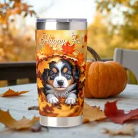 Cute Puppy Dog in Fall Leaves Insulated Tumbler